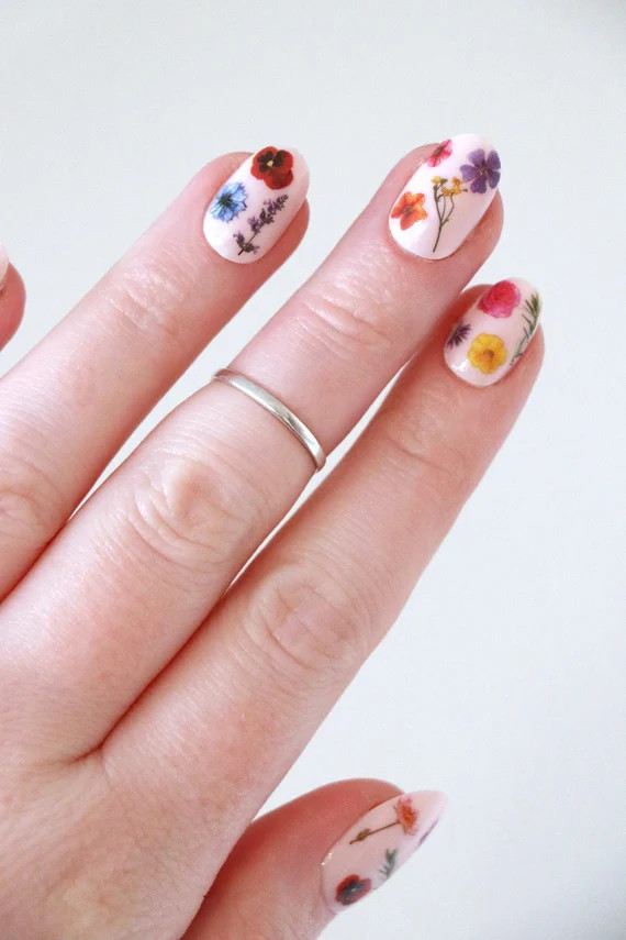 Colorful flowers nail tattoos / flower nail decals / nail art / floral nails / floral nail decals... | Etsy (US)