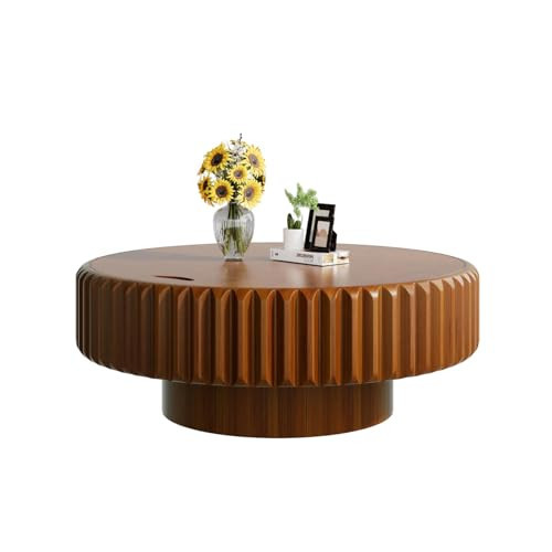 Drum Coffee Table with Hidden Storage, Modern Round Coffee Table for Living Room Circle Center Table with Solid Wood Fluted Veneered, Accent Tea Table for Small Space Apartment (Walnut 31.5 inch) | Amazon (US)