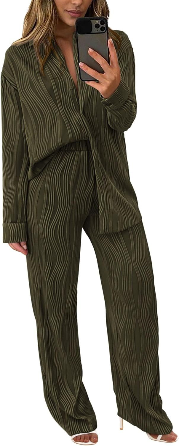PRETTYGARDEN Women's 2 Piece Sets Button Down Lounge Tracksuit | Amazon (US)