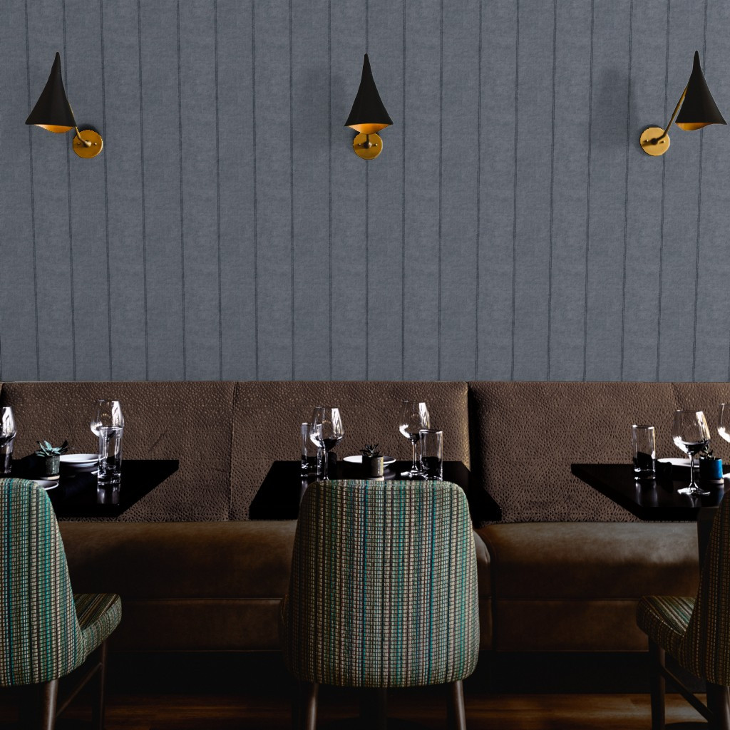 L Fitz / Solid Double Antique Stripe Dark Coastal Wave Navy Blue Faux Linen Wallpaper | Spoonflow... | Spoonflower