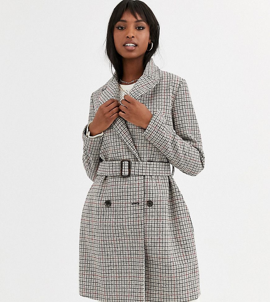 Missguided Tall belted trench coat in check print-Multi | ASOS (Global)