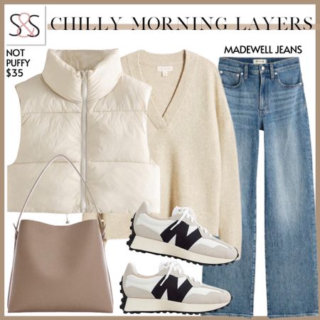 Rock your winter white with this vneck sweater layered with a lightweight puffer vest! Jeans and a neutral bag make this so versatile for any occasion!

#LTKSeasonal #LTKstyletip #LTKHoliday