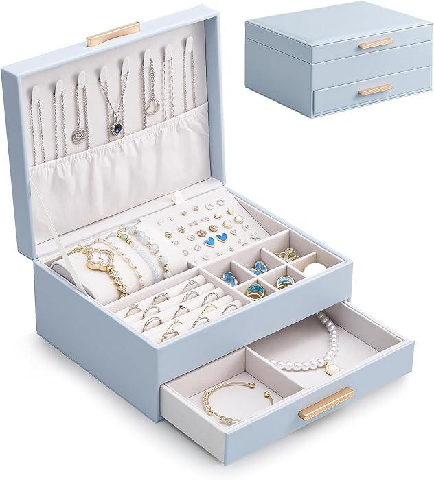 Lolalet 2-Layer Jewelry Box Organizer for Women Girls, Jewelry Storage Case Holder with Drawers f... | Amazon (US)