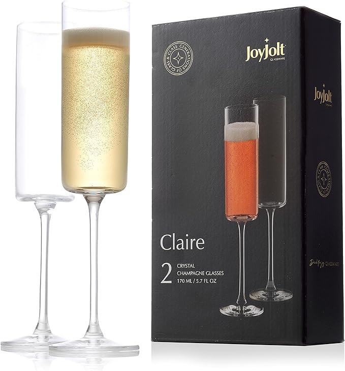 JoyJolt Champagne Flutes, Claire Collection Crystal Champagne Glasses Set of 2, 5.7 Ounce Capacit... | Amazon (US)