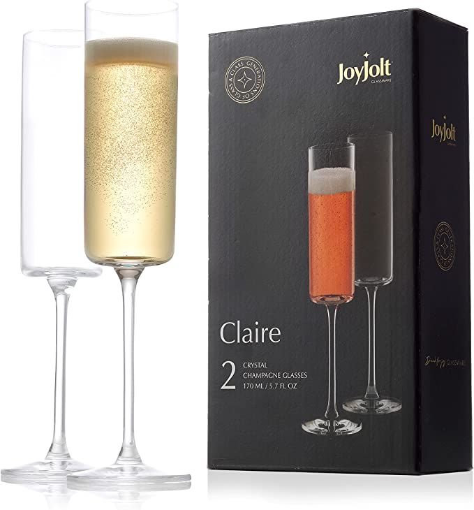 JoyJolt Champagne Flutes – Claire Collection Crystal Champagne Glasses Set of 2 – 5.7 Ounce C... | Amazon (US)