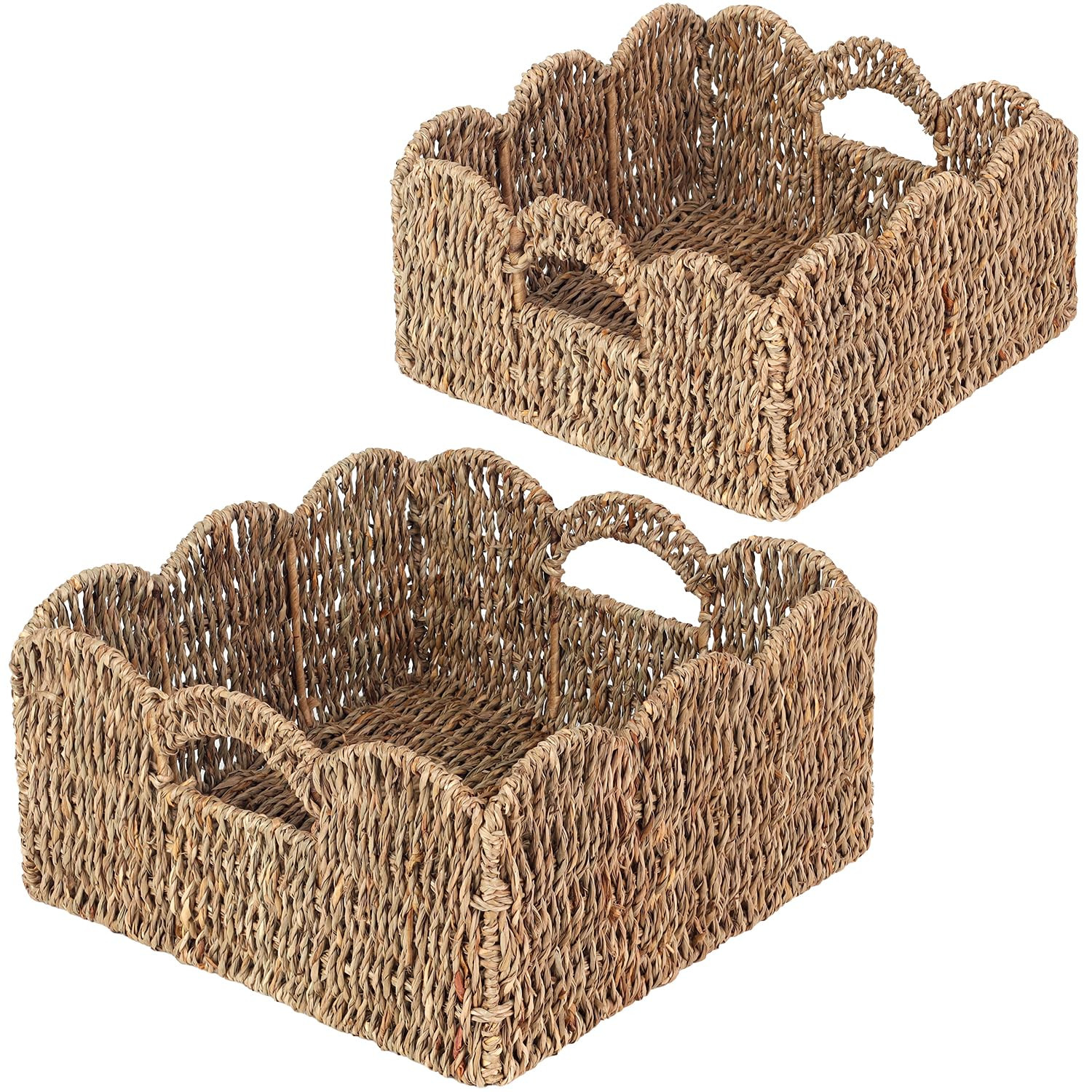 Scalloped Baskets (Natural-Set of 2) Seagrass Basket For Decor, Basket Living Room Organizer, Bat... | Amazon (US)