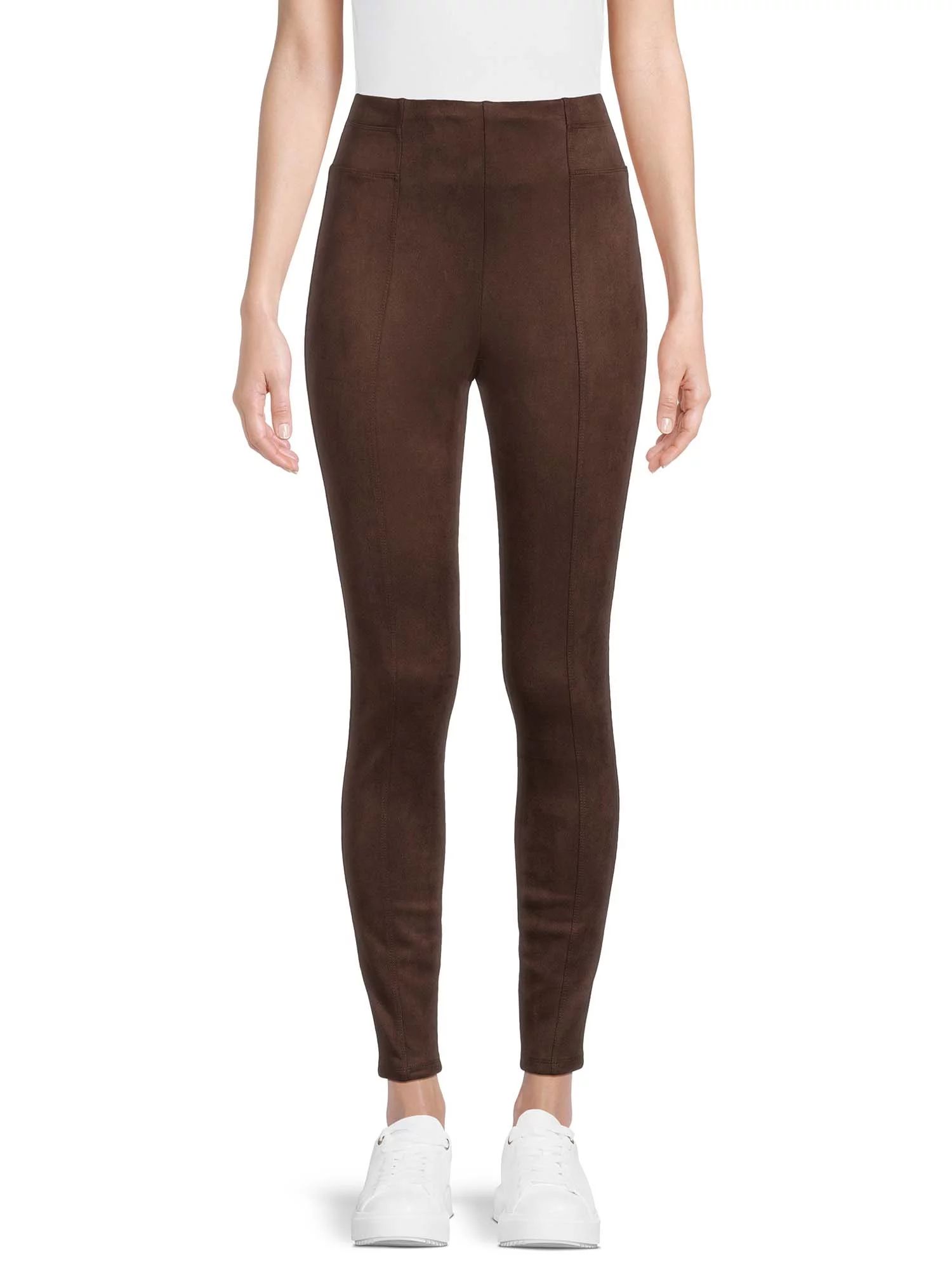 Time and Tru Women's Full Length Pull on Faux Suede Legging, 28" Inseam, Sizes XS-XXL | Walmart (US)