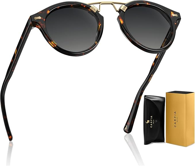 CARFIA Double Bridge Small Acetate Sunglasses for Women Polarized, Retro Metal Brow Ladies Sunnie... | Amazon (US)