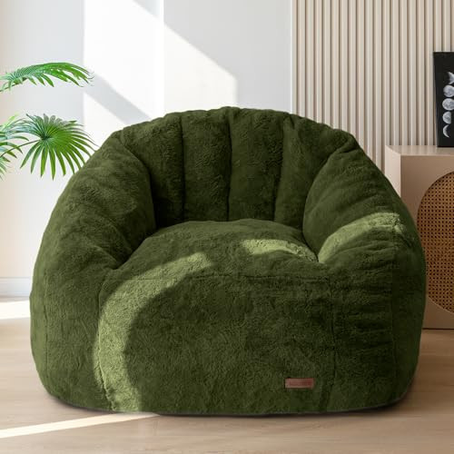 MAXYOYO Giant Bean Bag Chair, Oversized Bean Bag Couch for Adults and Kids, Faux Fur Shell-Shaped Large Chair with Filler, Stuffed Big Accent Sofa Floor Sofa for Gaming, Reading, Green | Amazon (US)