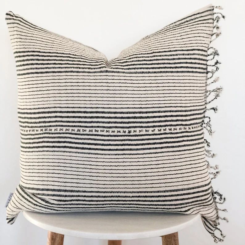 Ivory and Grey Boho Tribal Striped Designer Pillow Cover | with or without fringe | Lumbar | Neut... | Etsy (US)