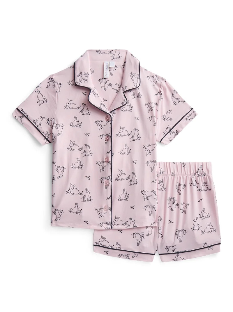 Joyspun Girls Mommy and Me Notch Collar Top and Shorts Family Matching Pajama Set, Sizes XS-XXL | Walmart (US)