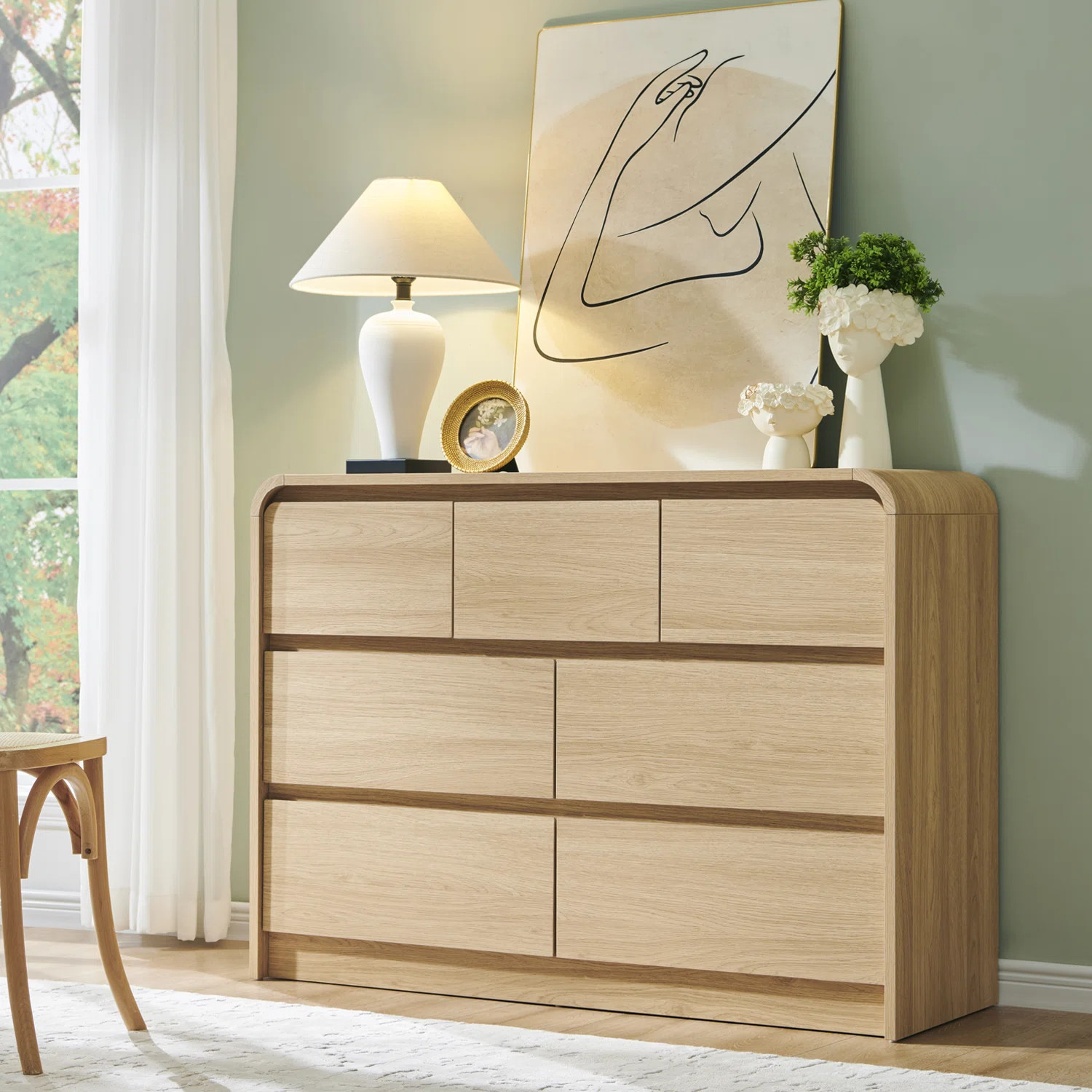 Maud Modern 7 Drawers Dresser for Bedroom, 47" Wide Wood Dressers & Chests of Drawers w/Curved Pr... | Wayfair North America
