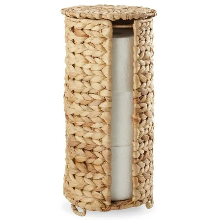 Casafield Toilet Paper Roll Holder with Lid - Natural, Fits 3 Rolls, Free Standing Water Hyacinth Bath Tissue Storage Organizer for Bathroom | Walmart (US)