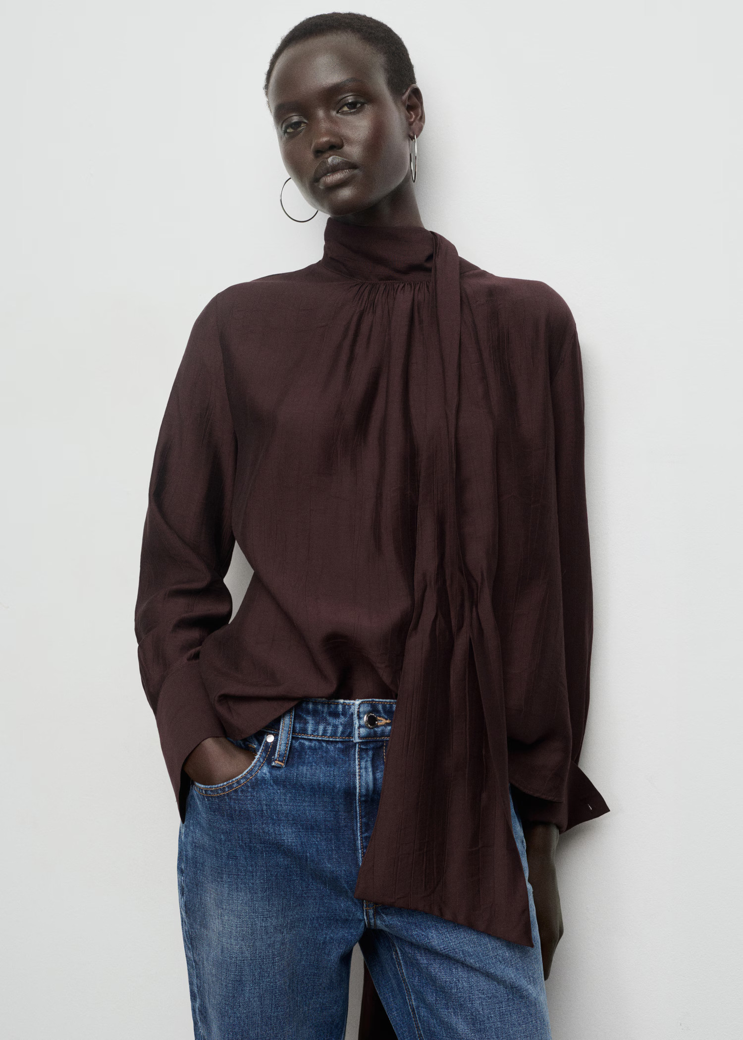 Textured blouse with foulard - Women | MANGO USA | Mango (US/MX/AU)