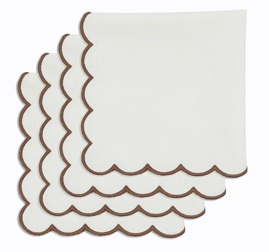 PurpleEssences Scalloped Embroidery Cloth Napkins Table Decor Fall Thanksgiving 100% Cotton Set o... | Amazon (US)