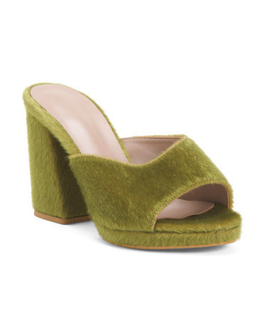 Faux Fur Open Toe Moscow Mule Sandals for Women | Leather/Textile | Marshalls