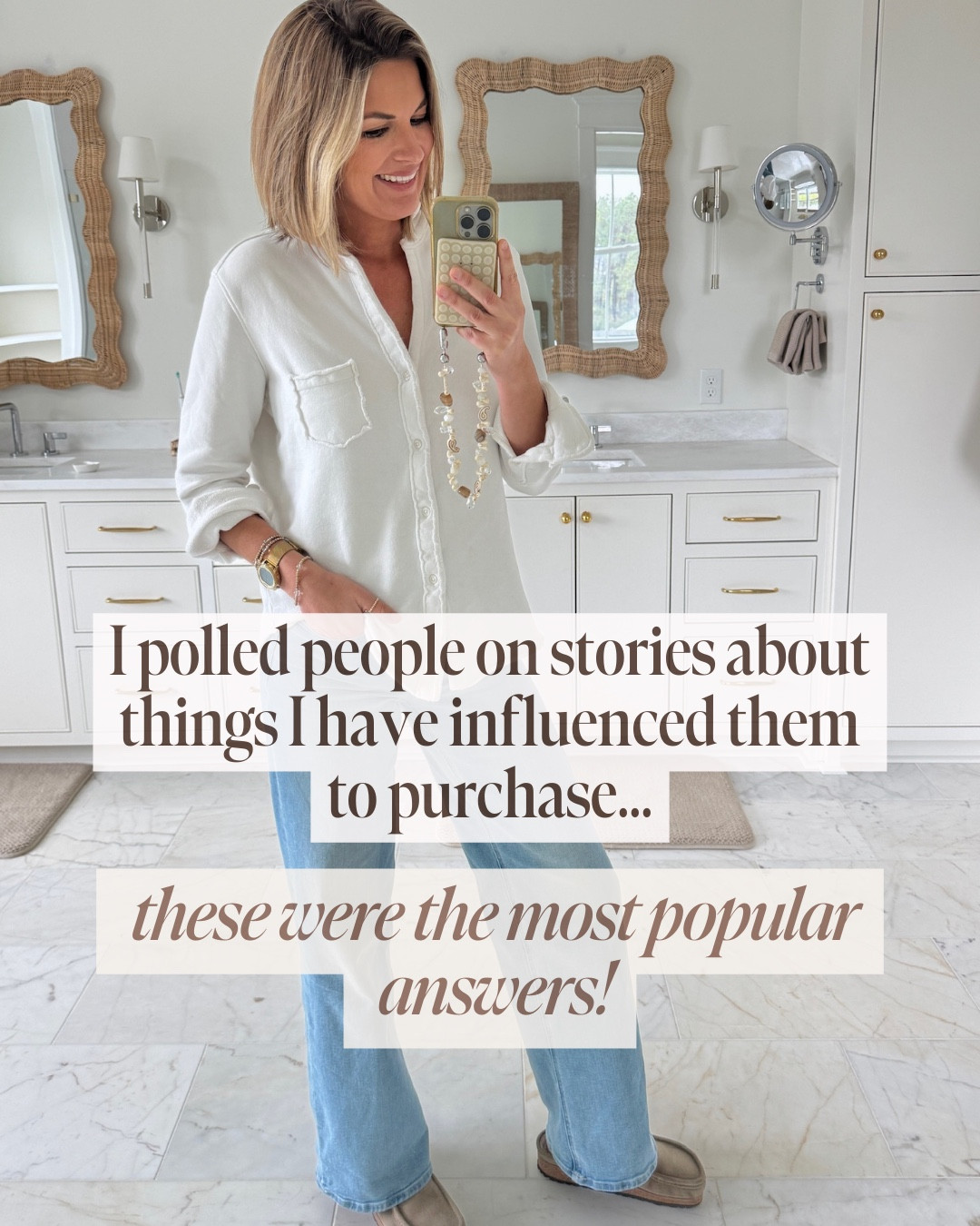 I polled people on stories about things I have influenced them to purchase. The most popular response was the viral $50 jeans and everyone who answered said they LOVE THEM!! Sharing a few others that were mentioned  as well! 

#LTKFindsUnder50 #LTKOver40 #LTKFindsUnder100