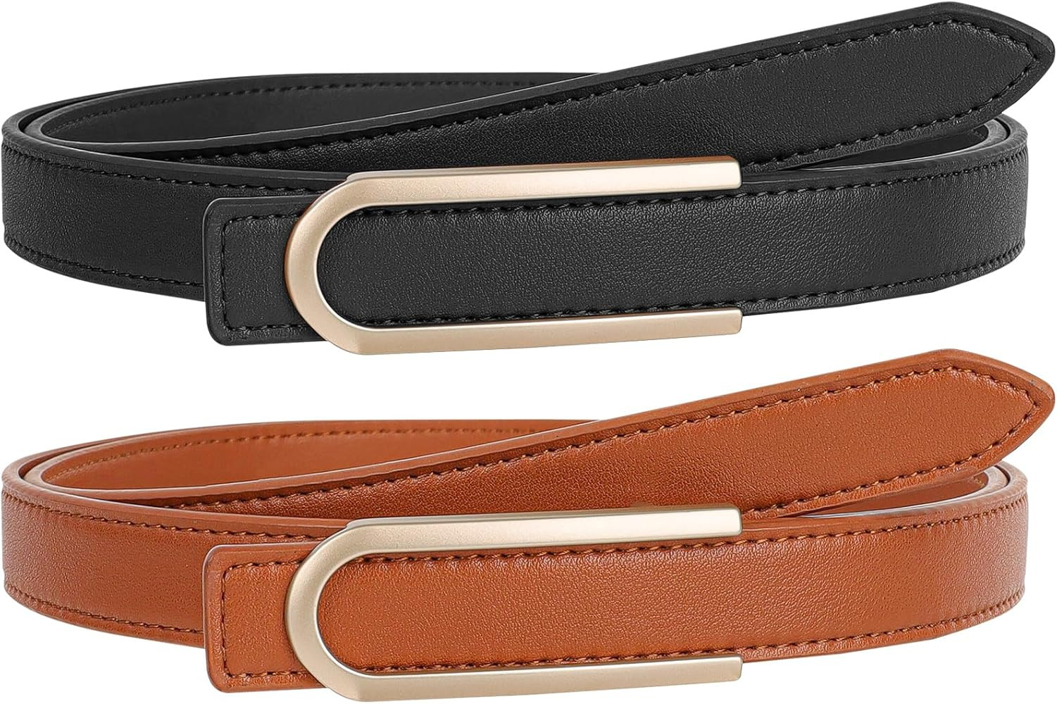 NPET 2 Pack Women Leather Belts for Jeans Dresses Fashion Vintage Waist Belt for Women with Gold ... | Amazon (US)
