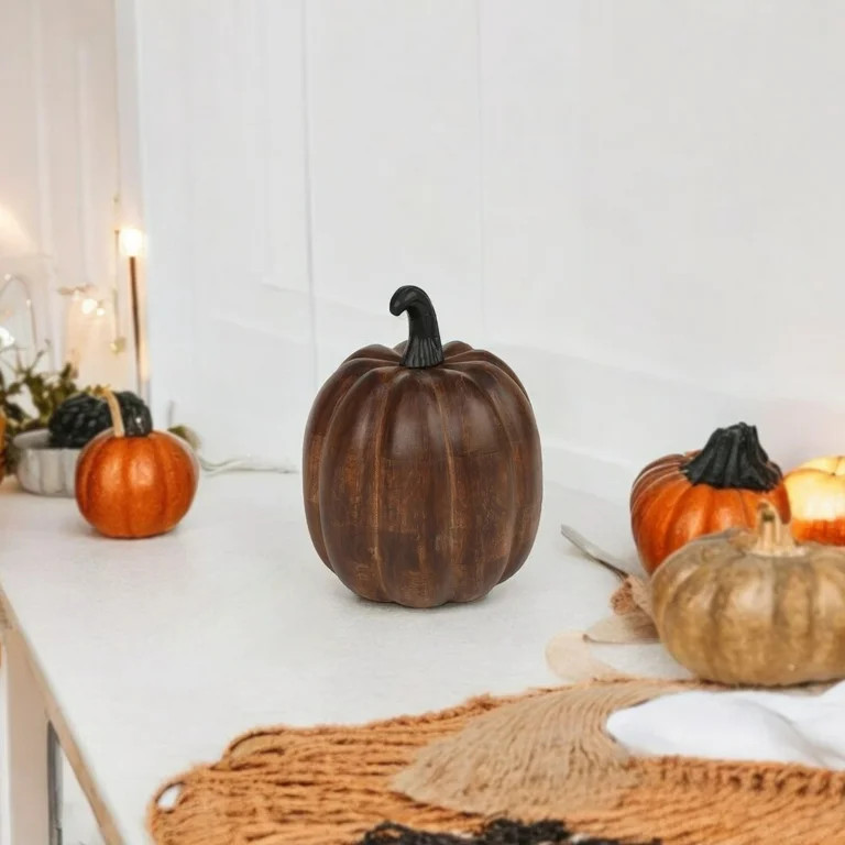Halloween 8 inch Walnut Wooden Pumpkin Decoration by Way to Celebrate | Walmart (US)