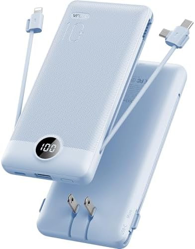 VRURC Portable Charger Built-in Cables and AC Wall Plug, USB C Power Bank 10000mAh, Travel Essent... | Amazon (US)