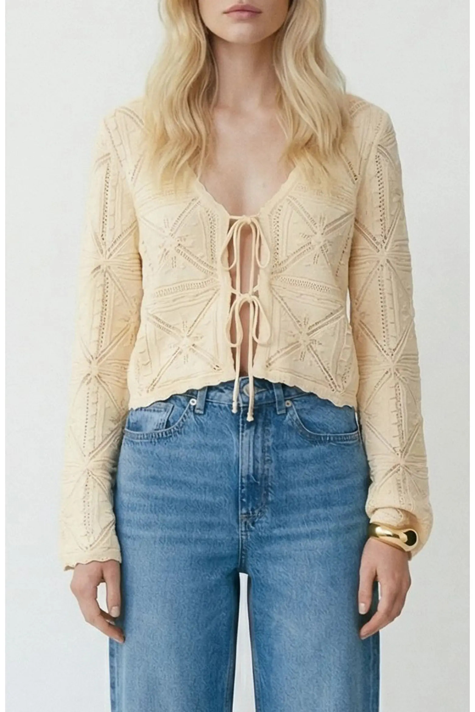Lola Tie Front Pointelle Knit Cotton Cardigan (Women) | Nordstrom | Nordstrom