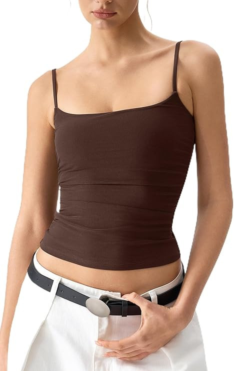 QINSEN Women's Mesh Camisole Tank Top Double Lined Spaghetti Strap Sleeveless Cami Shirts | Amazon (US)
