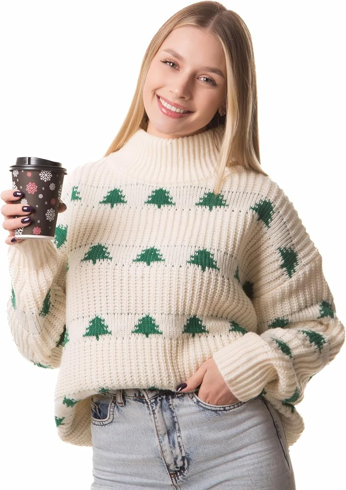 Madore Beige Green Christmas Tree Sweater for Women Adult Pullover Outfits Plus Holiday Xmas 2024... | Amazon (US)