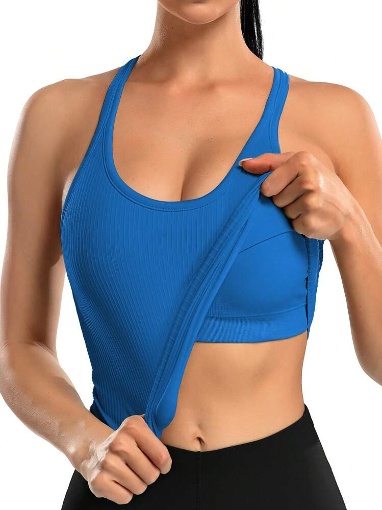 Women's Solid Color Round Neck Padded Sports Tank Top | SHEIN