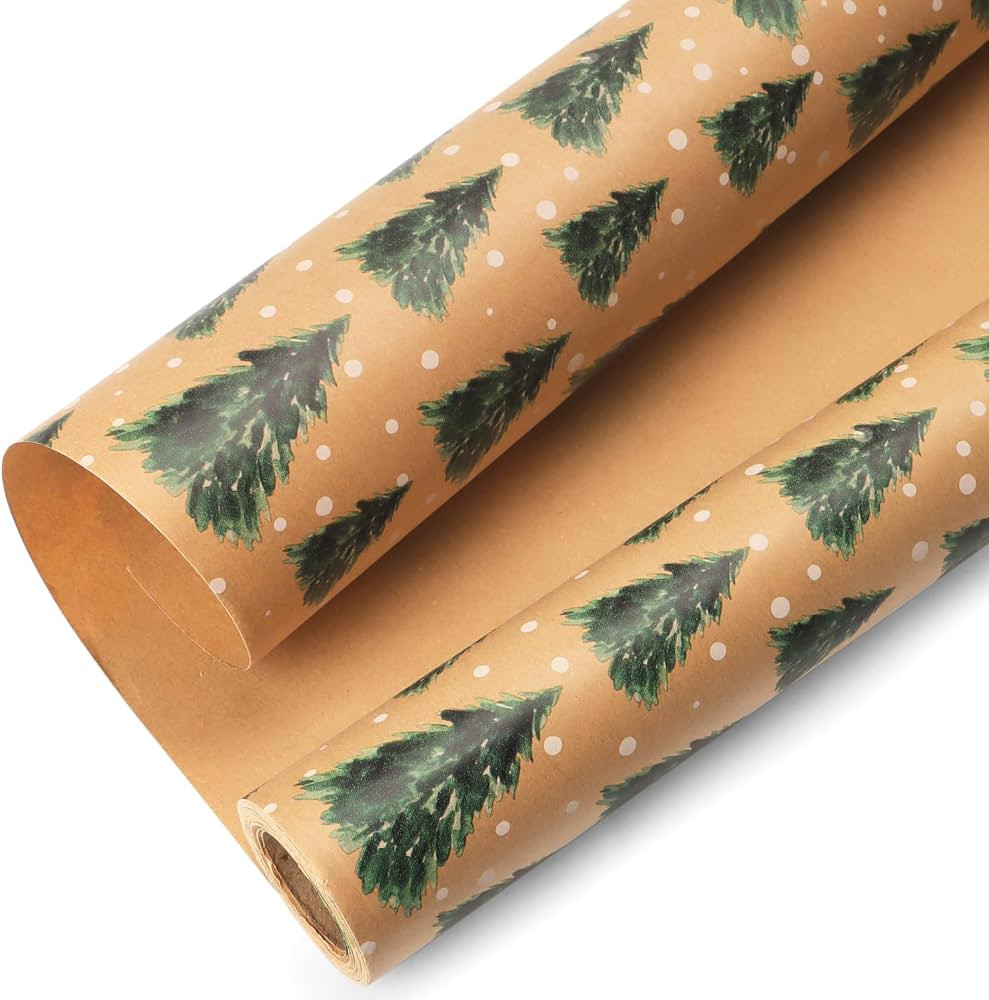 Ribbli Christmas Wrapping Paper Jumbo Roll Vintage Christmas Tree Kraft Gift Wrapping Paper Rolls... | Amazon (US)