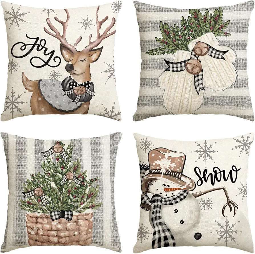 AVOIN colorlife Christmas Snowman Reindeer Gloves Eucalyptus Throw Pillow Covers, 18 x 18 Inch Wi... | Amazon (US)