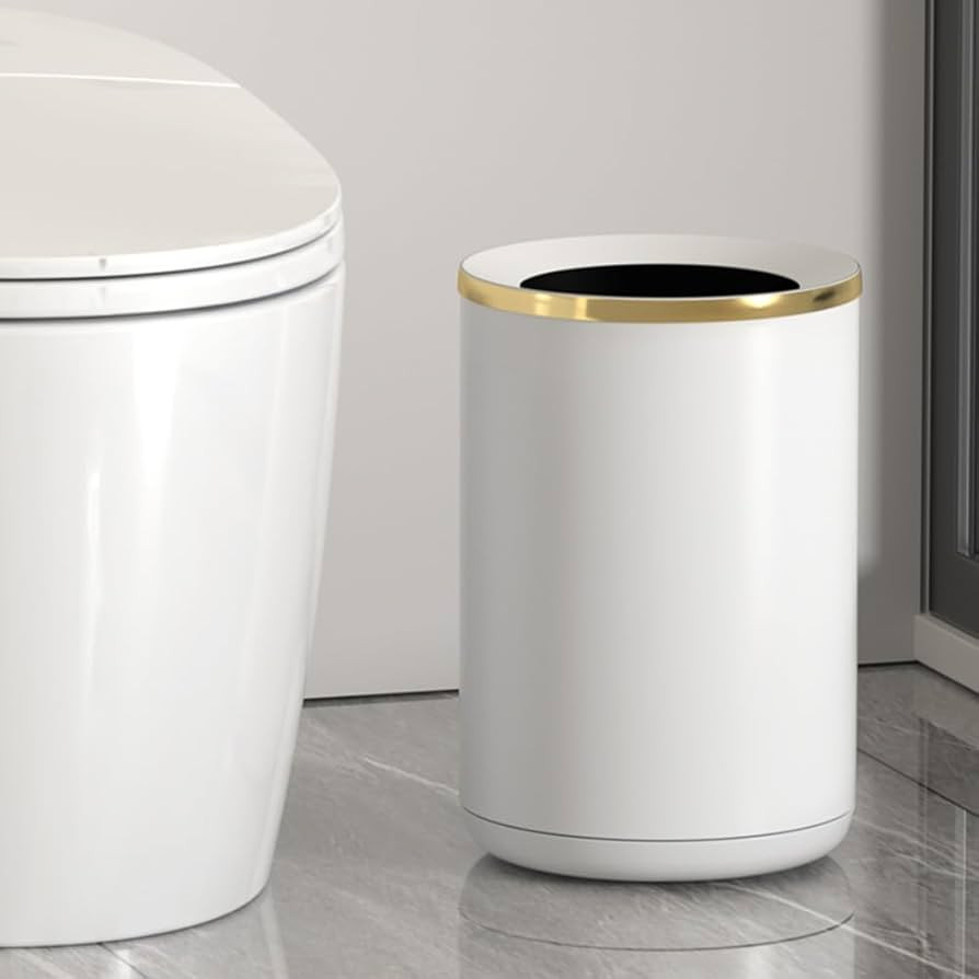 10L/2.6GAL Gold Bathroom Trash Can,Double-Layer Trash can with Inner Lining，Bright White Garbag... | Amazon (US)
