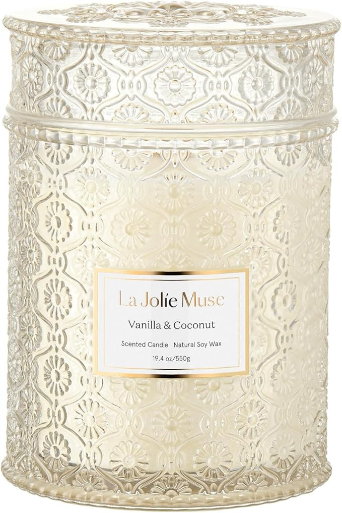 LA JOLIE MUSE Vanilla Coconut Candle, Wood Wicked Candles for Home Scented, Natural Soy Wax, Larg... | Amazon (US)