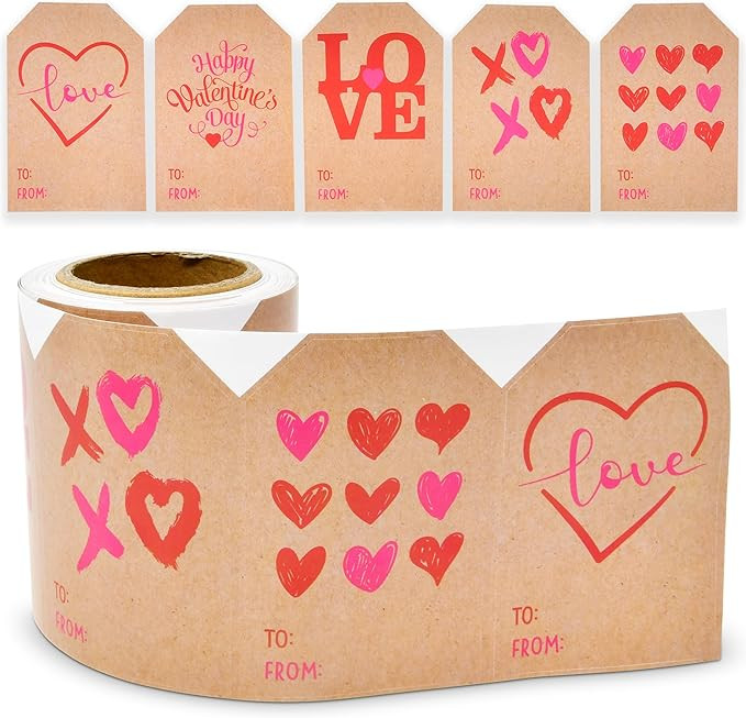 200 Pcs Self Adhesive Valentine's Day Gift Tag Sticker Labels Valentines Kraft Paper Stickers Lab... | Amazon (US)