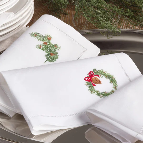 Villasenor Broderie Embroidered Wreath 20" Cotton Napkin (Set of 6) | Wayfair North America