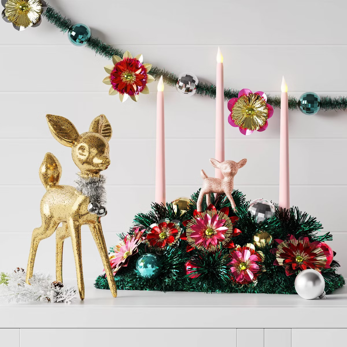 Christmas Lit Tinsel Centerpiece with Led Candolier Decor-Red/Pink - Wondershop™ | Target