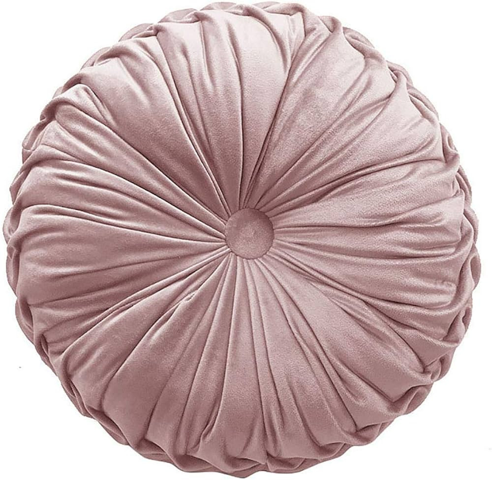 Round Throw Pillow Velvet Home Decoration Pleated Round Pillow Cushion for Couch Chair Bed Car Pi... | Amazon (US)