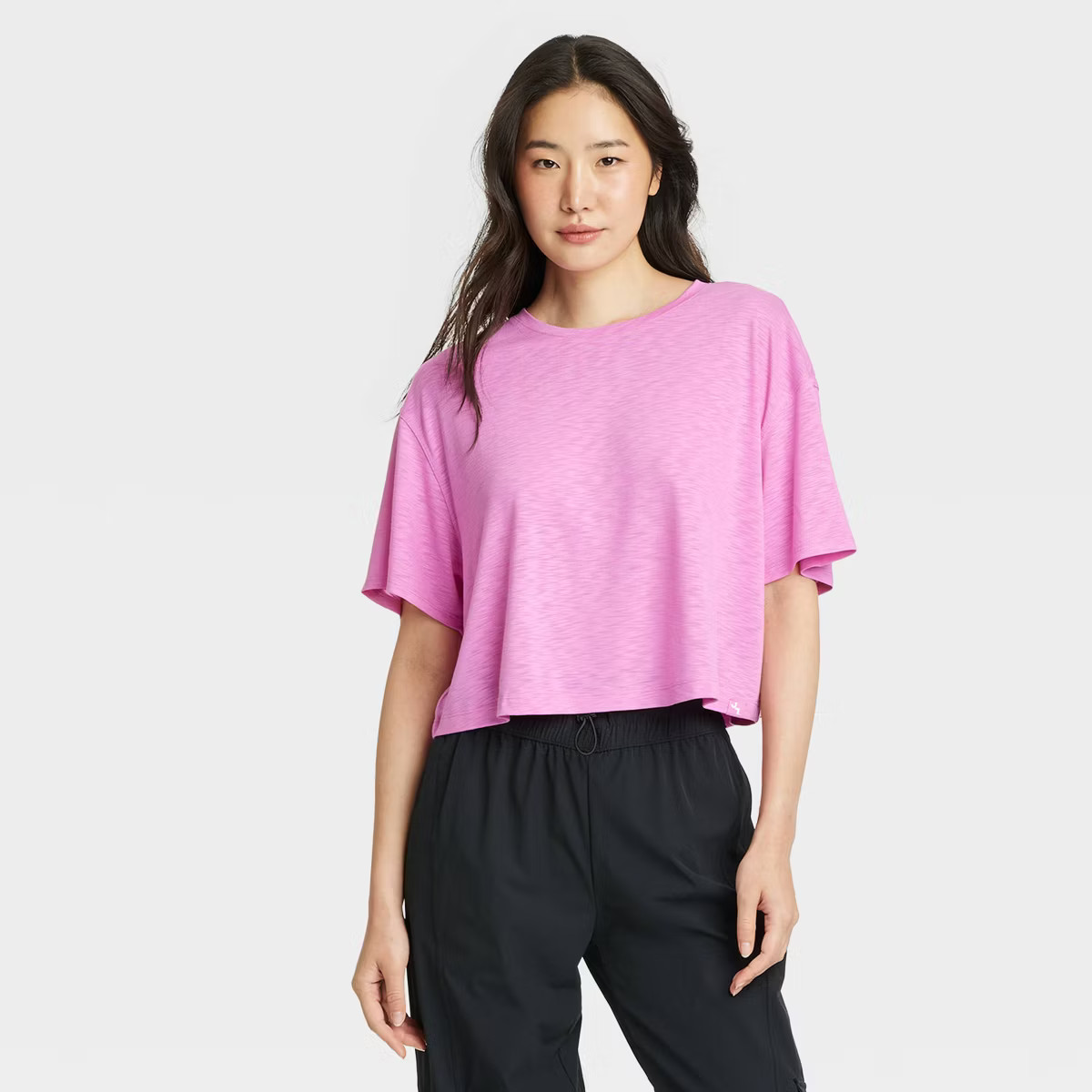 Women's Boxy Open Back Cropped Short Sleeve Shirt - JoyLab™ Pink L | Target
