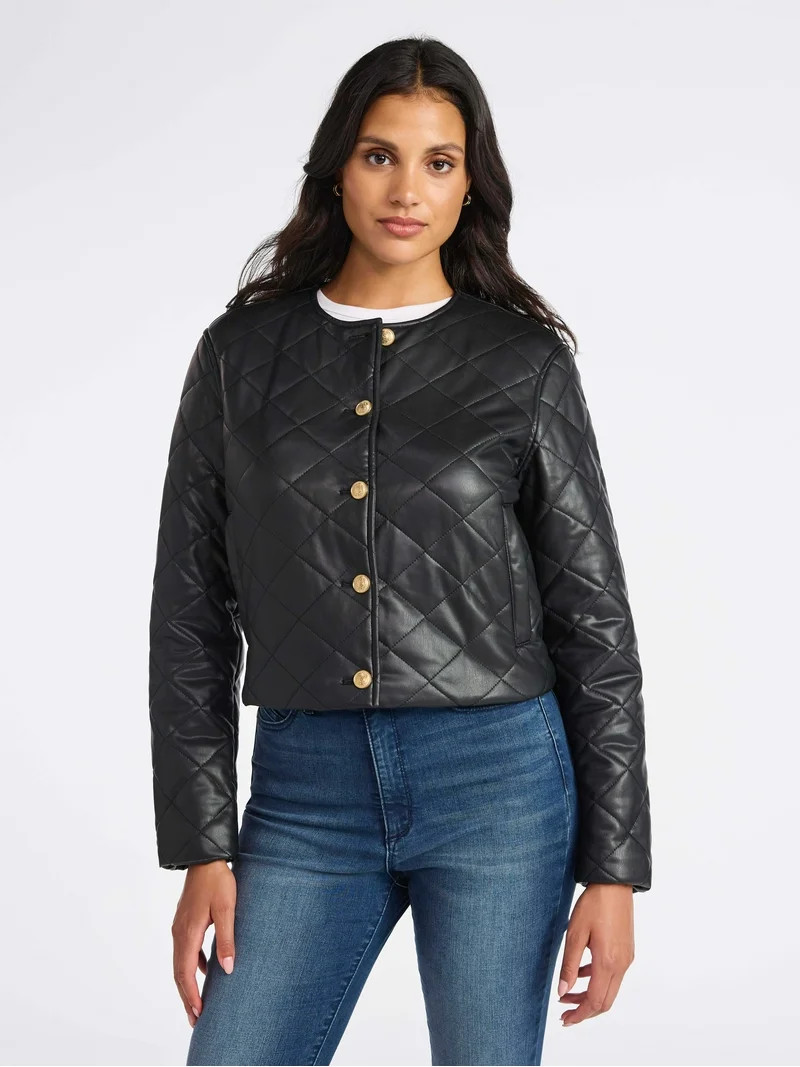 Sofia by Sofia Vergara Women's Faux Leather Quilted Jacket, Sizes XS-XXL | Walmart (US)
