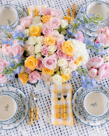 Blue and yellow Easter table 

#LTKparties #LTKhome #LTKSeasonal