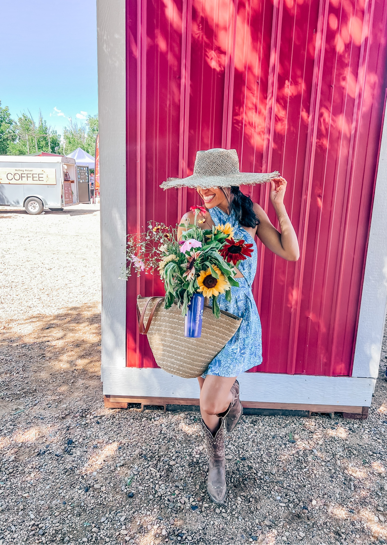 The best summer outfit from Petal & Pup! Everyone thought I was wearing a dress, but it’s a romper with pockets - perfect for summer exploring! Wore this to U-Pick sunflowers and it was perfect! My friend borrowed my hat because it’s so good! The bag fits the perfect amount and has a shoulder strap making it a crossbody too! 
Summer romper, floral romper, flower romper, straw hat, cowboy boots, sunflower outfit 

#LTKFind #LTKSeasonal #LTKunder50 #LTKstyletip