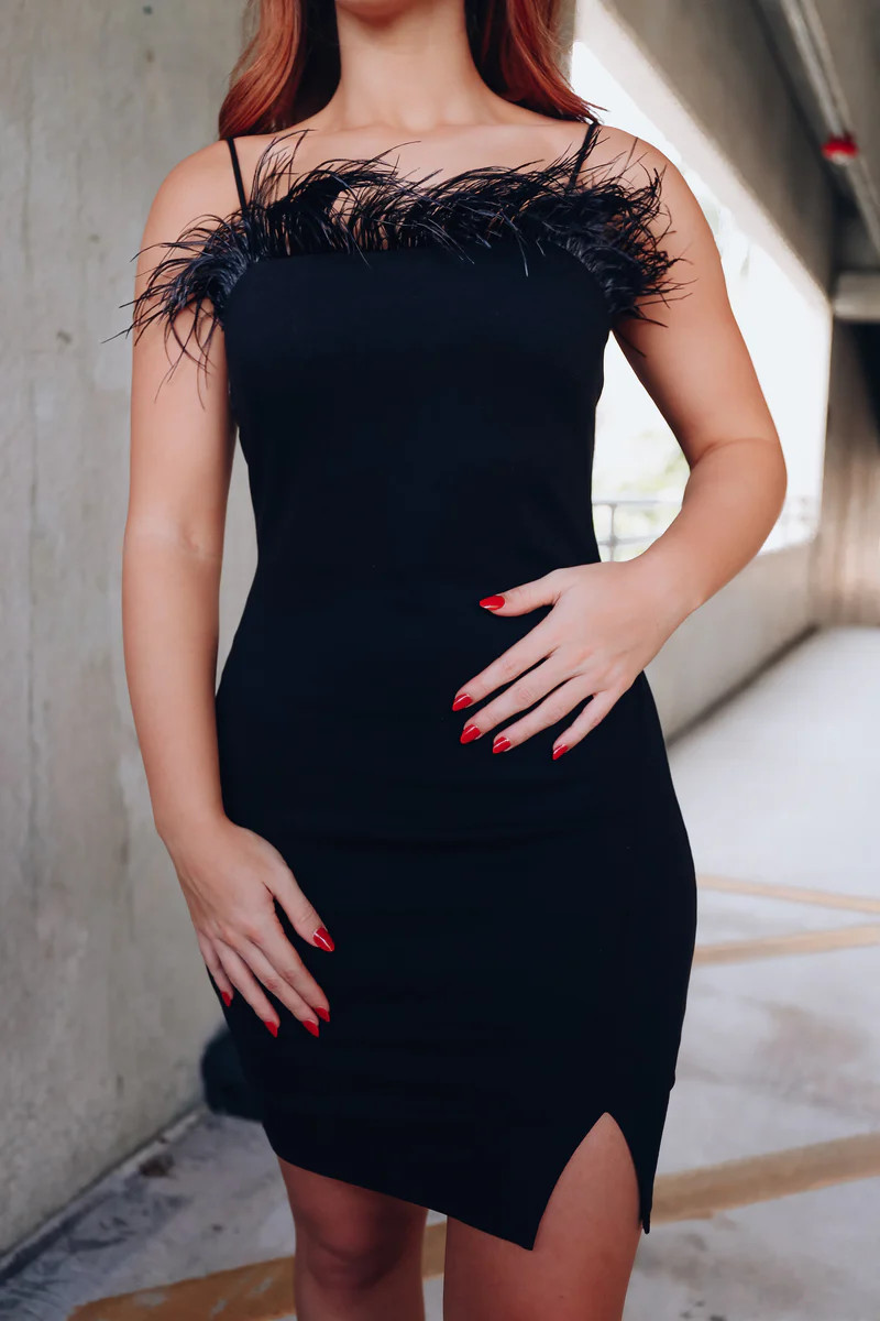 Heaven Sent Feather Mini Dress - Black | Whiskey Darling Boutique