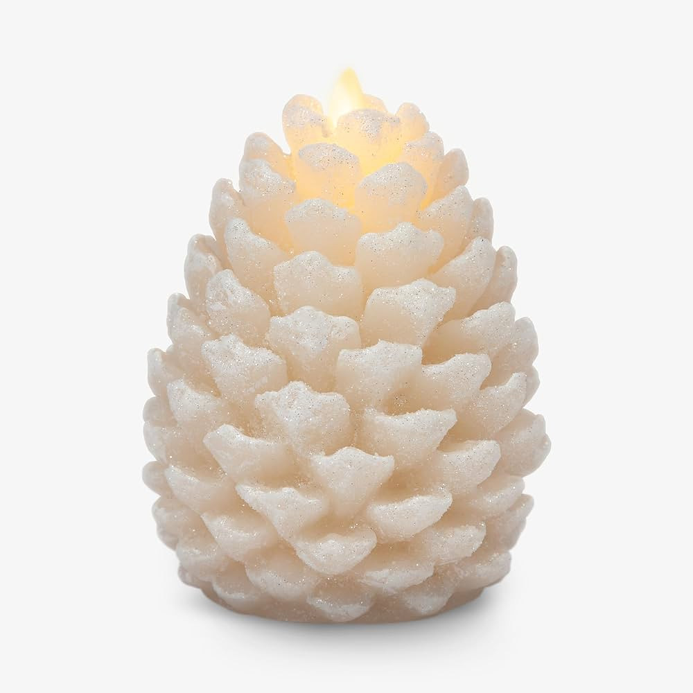 Luminara Pinecone Flameless Candle White Swan Glitter and Snow Finish Pine Cone Figural, Real Wax... | Amazon (US)