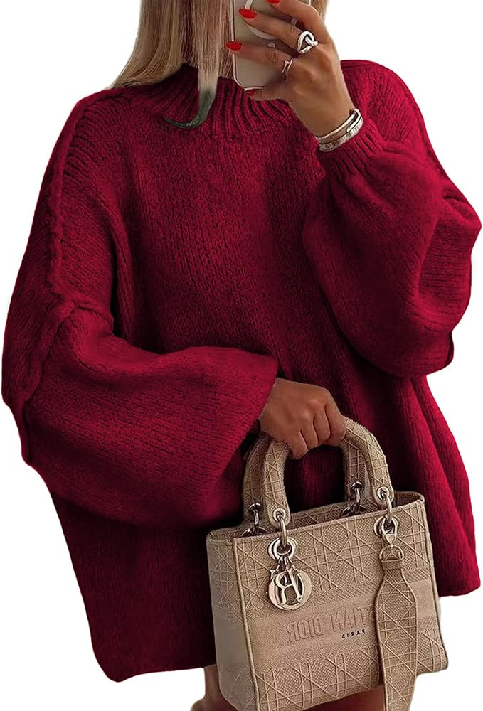 Women's Oversized Crewneck Fall Sweaters for Women 2024 Long Sleeve Fuzzy Knit Chunky Pullover Sw... | Amazon (US)