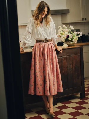 J.McLaughlin Women's Arabella Skirt in Heritage Bloom Cross Rose/Ivory, Size 4 | Cotton/Spandex | J.McLaughlin