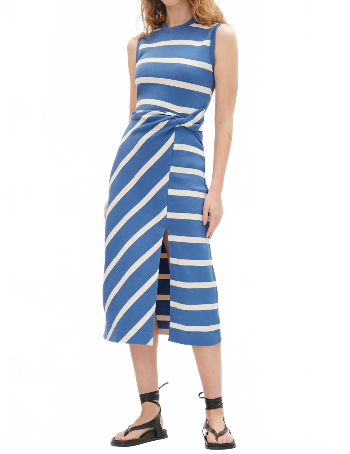 Sleeveless Cody Midi Dress In French Blue/cream | Shop Simon