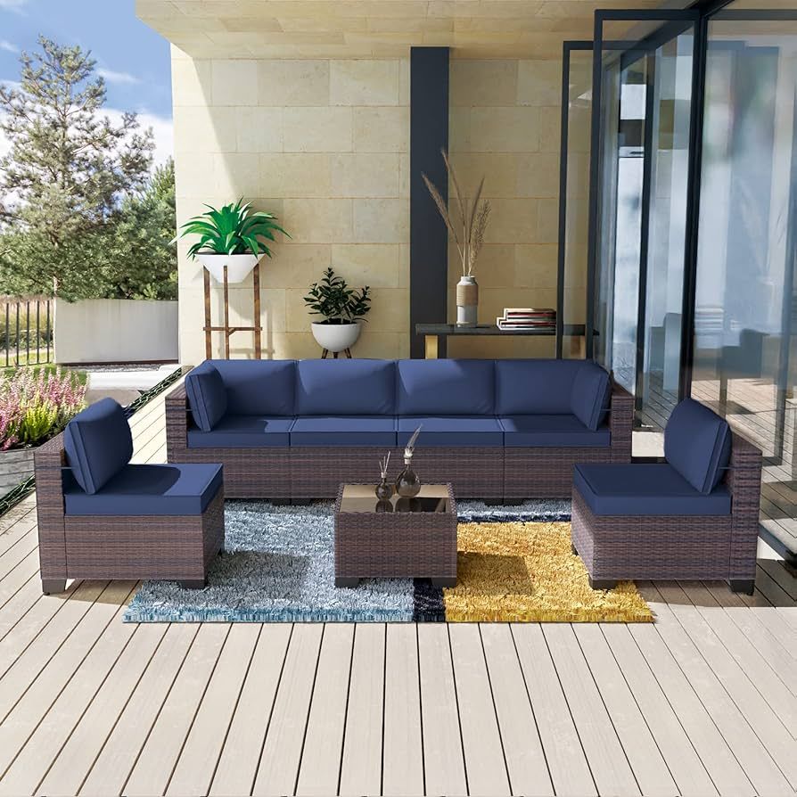 Kullavik 7 Pieces Outdoor Patio Furniture Set Sectional Rattan Sofa Brown Manual Wicker Patio Con... | Amazon (US)