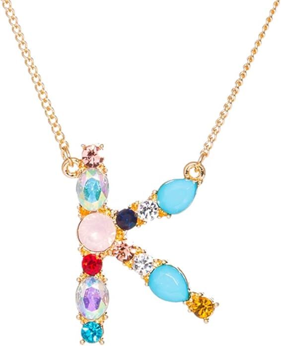 MissNity Large Initial Necklace for Girls Women in Colorful Rhinestone Silver Gold Plated 26 Lett... | Amazon (US)