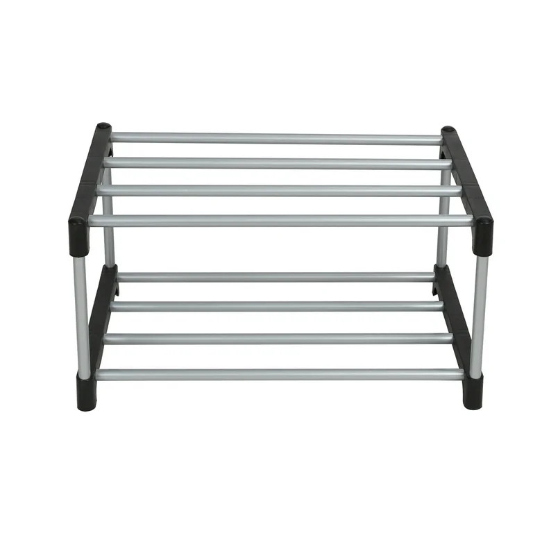 Mainstays 2 Tier Shoe Rack, Black and Silver, 4 Pairs of Shoes, Iron Poles & Plastic Connectors | Walmart (US)