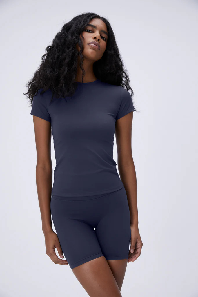 Short Sleeve Longline Top - Midnight Blue | Adanola UK