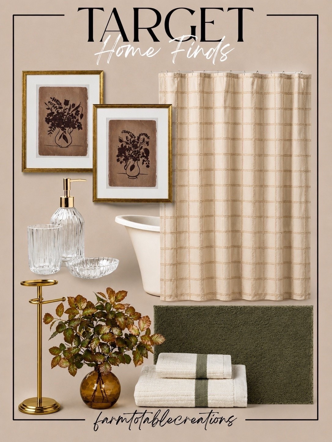 Target bathroom finds

A bathroom refresh doesn’t have to be complicated. Warm brass accents, soft textured towels, an earthy bath mat, beautiful glass details, and a neutral shower curtain come together for a space that feels warm, elevated, and collected. These Target finds make it easy to get that designer-inspired look without redoing the entire room.

Follow @farmtotablecreations on Instagram for more home finds and styling inspiration.

#targetfinds #targethome #bathroomdecor #bathroomfinds #bathroominspiration #homedecor #neutralhome #designerlook #bathroomrefresh #homefinds